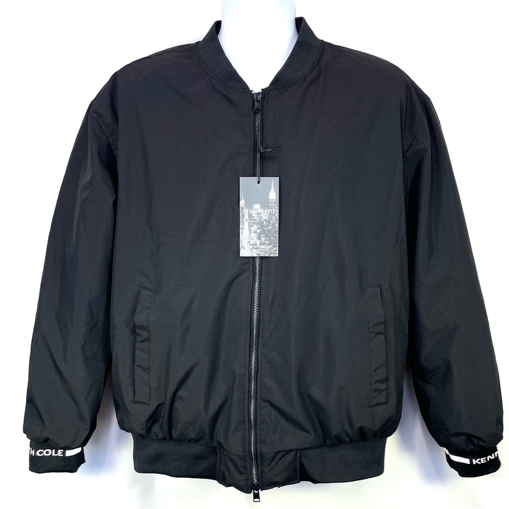 Kenneth Cole Bomber Jacket Mens Large Black Full‎ Zip Lightweight Urban NWT